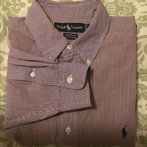 Mens Ralph Lauren Cotton Wine Brown Gingham Button Up Dress Shirt 16 1/2, 34/35